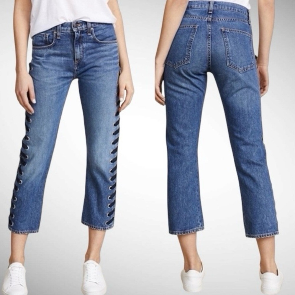Veronica Beard Ines Laceup High Rise Girlfriend Cropped Jeans